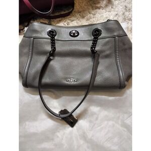 73c.Coach Edie 31 Grey Pebbled Leather Suede Shoulder Bag 20185 GunmetalHardware